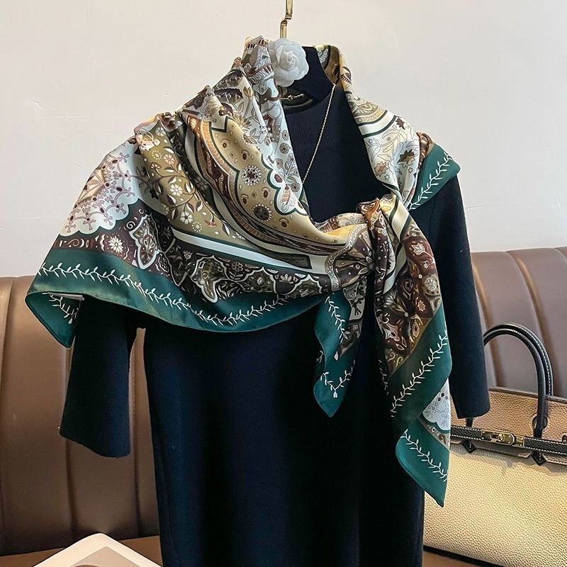 Boho Square Scarf 90CM Twill Silk Wrap Vintage Shawl Women Head Neck Scarf