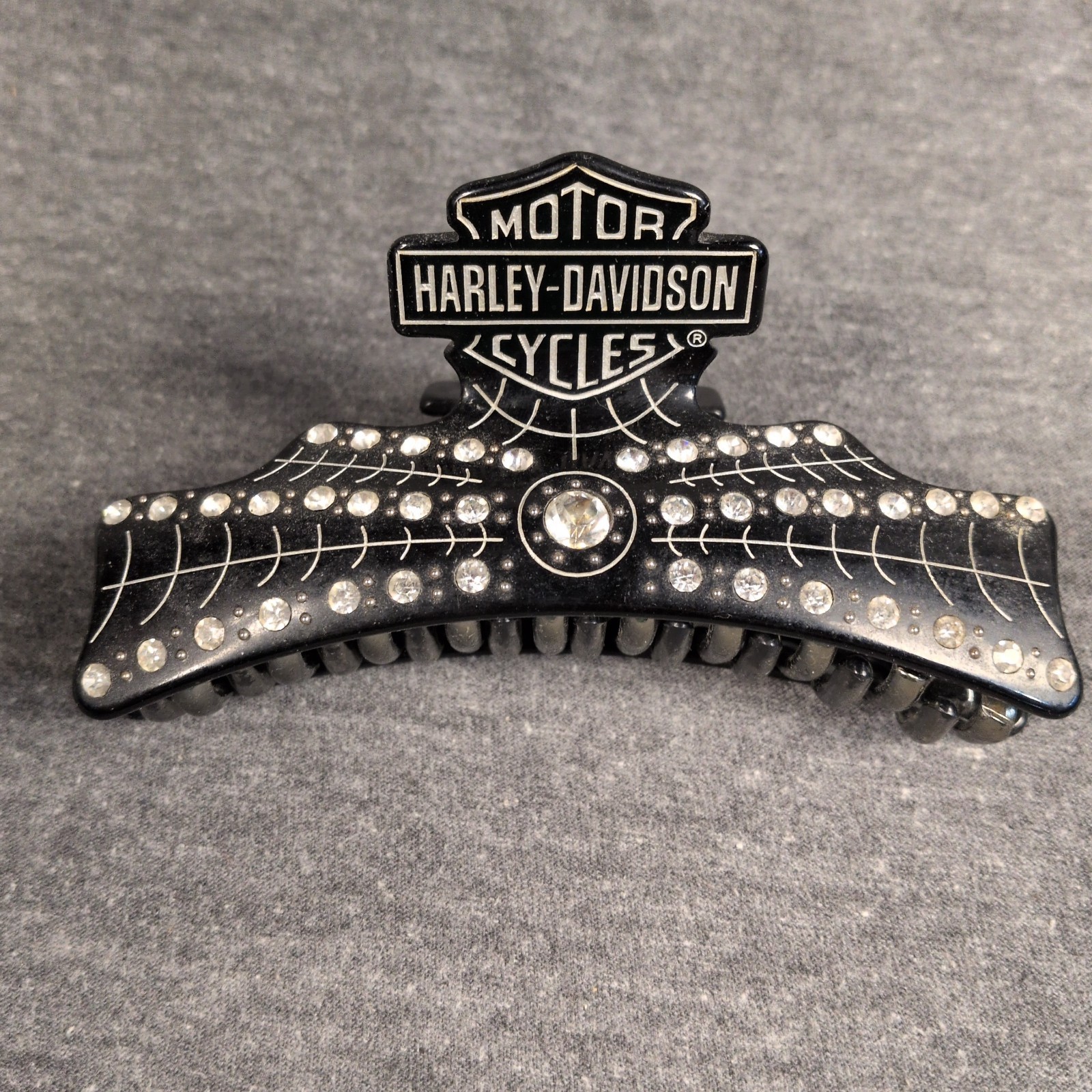 Harley Davison Claw Hair Clip Black Spider Web Rhinestone Large 5 Inch Jaw Clip