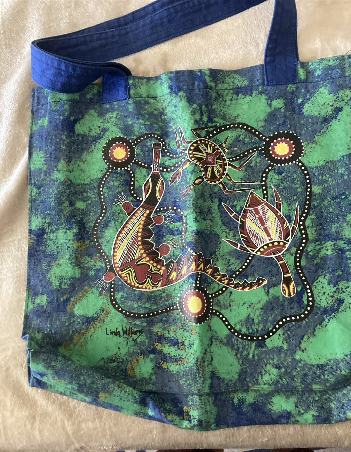 Linda Williams Signed Crab Turtle Platapus Canvas Tote Australia Desert Design