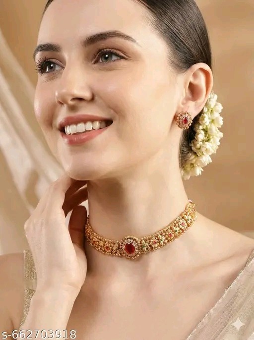 Indian Bollywood Gold Plated Kundan Choker Bridal Necklace Earrings Jewelry Set