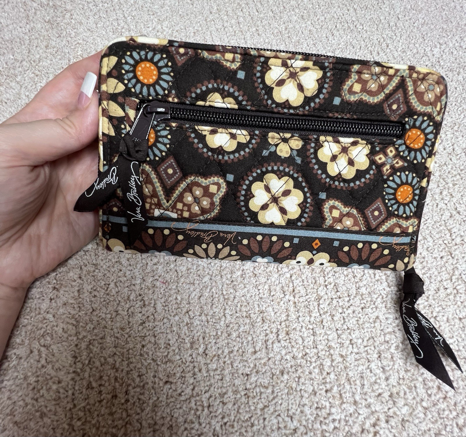 Vera Bradley Canyon Tote Shoulder Bag Brown Floral Quilted Purse Zip Top/Wallet