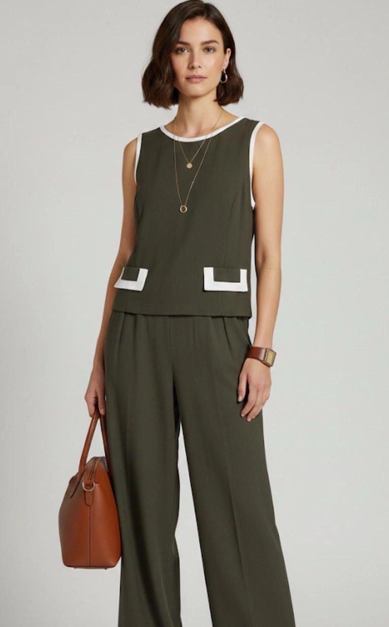 Vtg Classic One Piece Jumpsuit 7/8 Mod Retro Chic Old Money Tie Back Waist