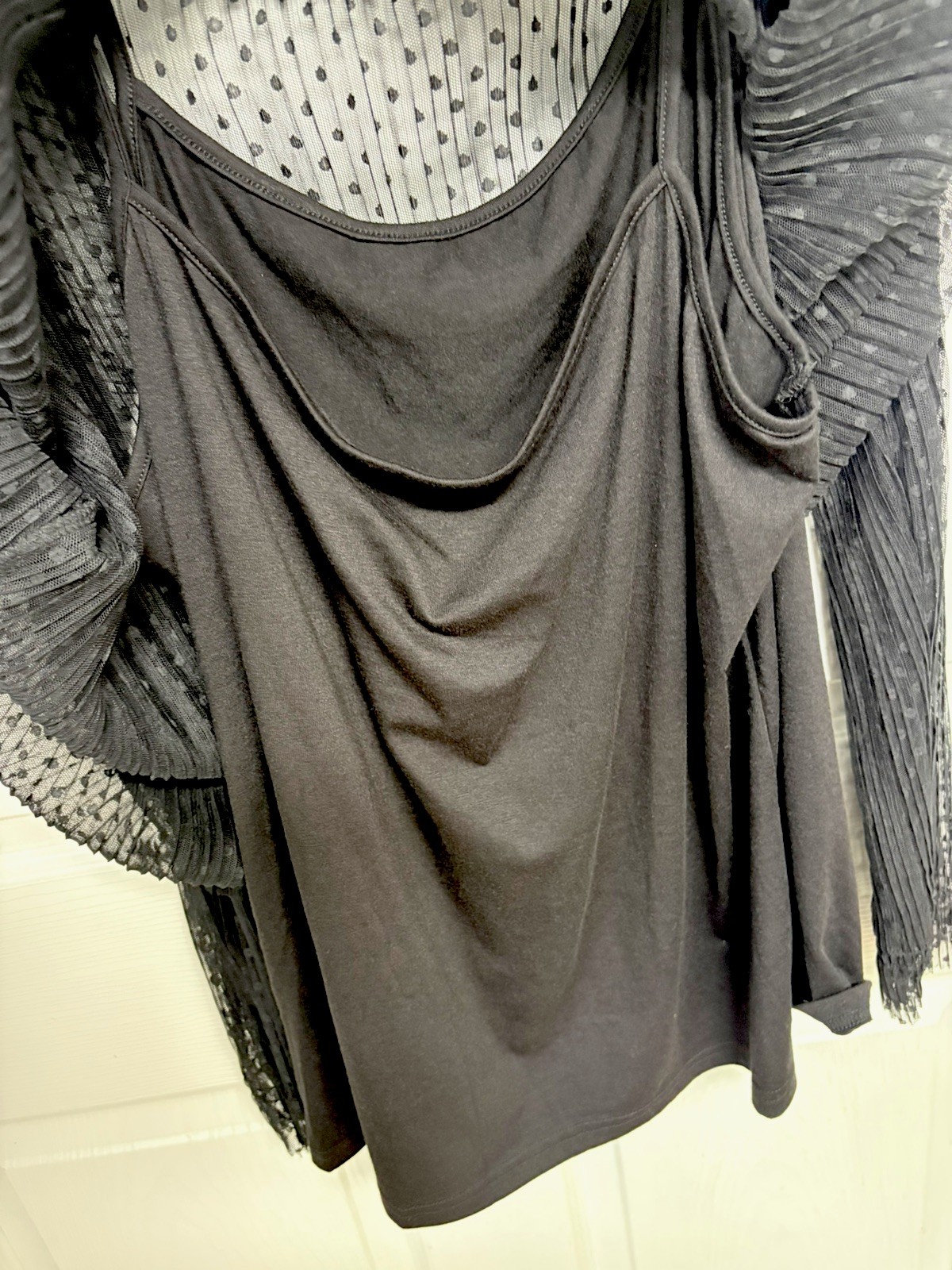 Women’s Black Lace Long Sleeve High Neck Blouse 2XL Romantic Cami Under