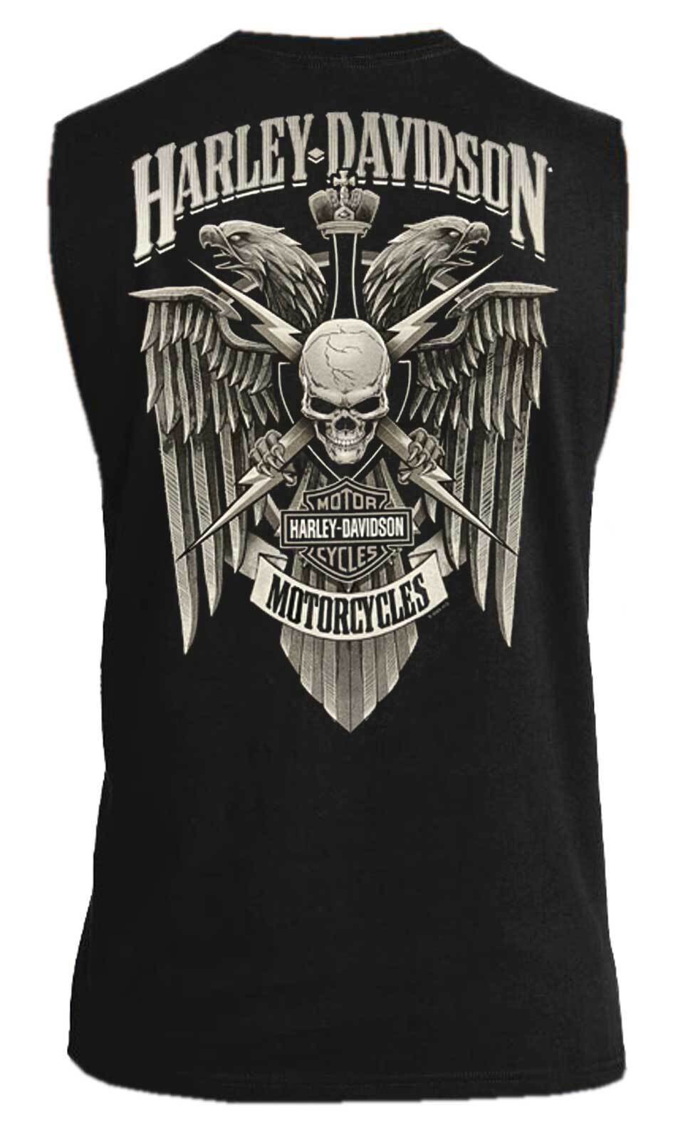 Harley-Davidson Men’s Lightning Crest Sleeveless Cotton Muscle Shirt, Black