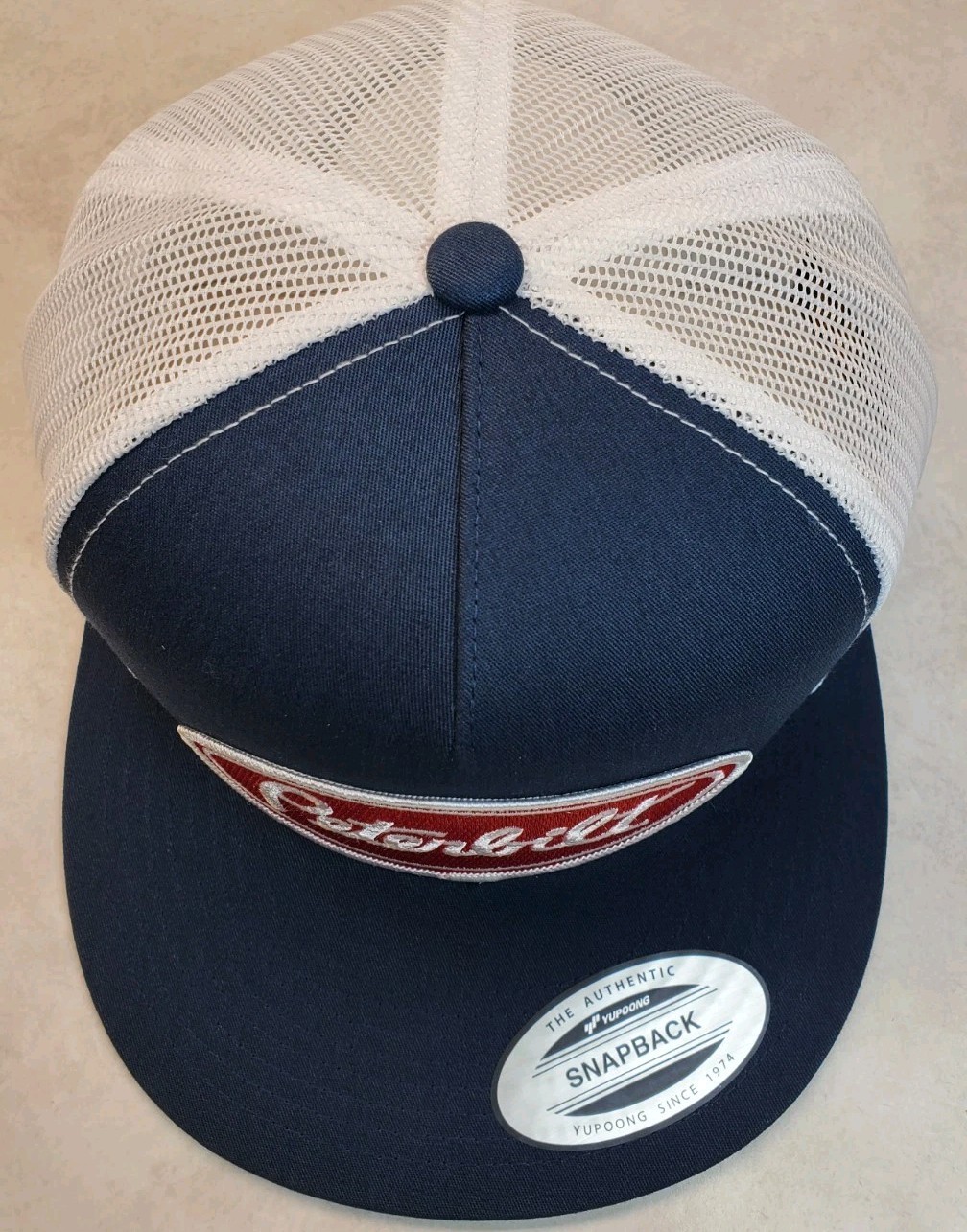 Peterbilt Red Patch Yupoong Trucker Hat YP Classic 6006 Snapback Navy/White