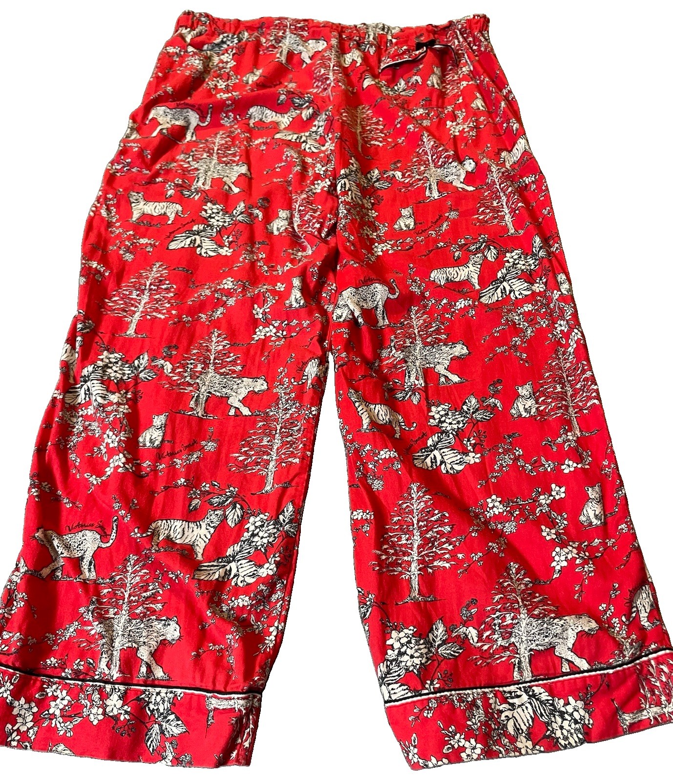 Victorias Secret Cotton Pajama Pants XL Red White Toile Jungle Floral Drawstring