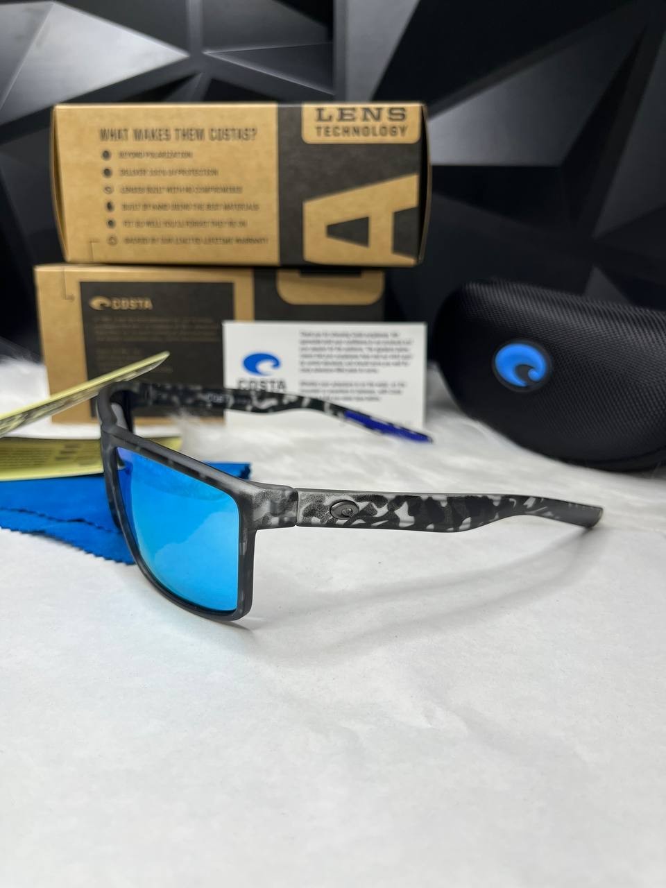 Costa Del Mar Sunglasses Grey Tortoise Frame Blue Mirror Polarized 580P,Keychai