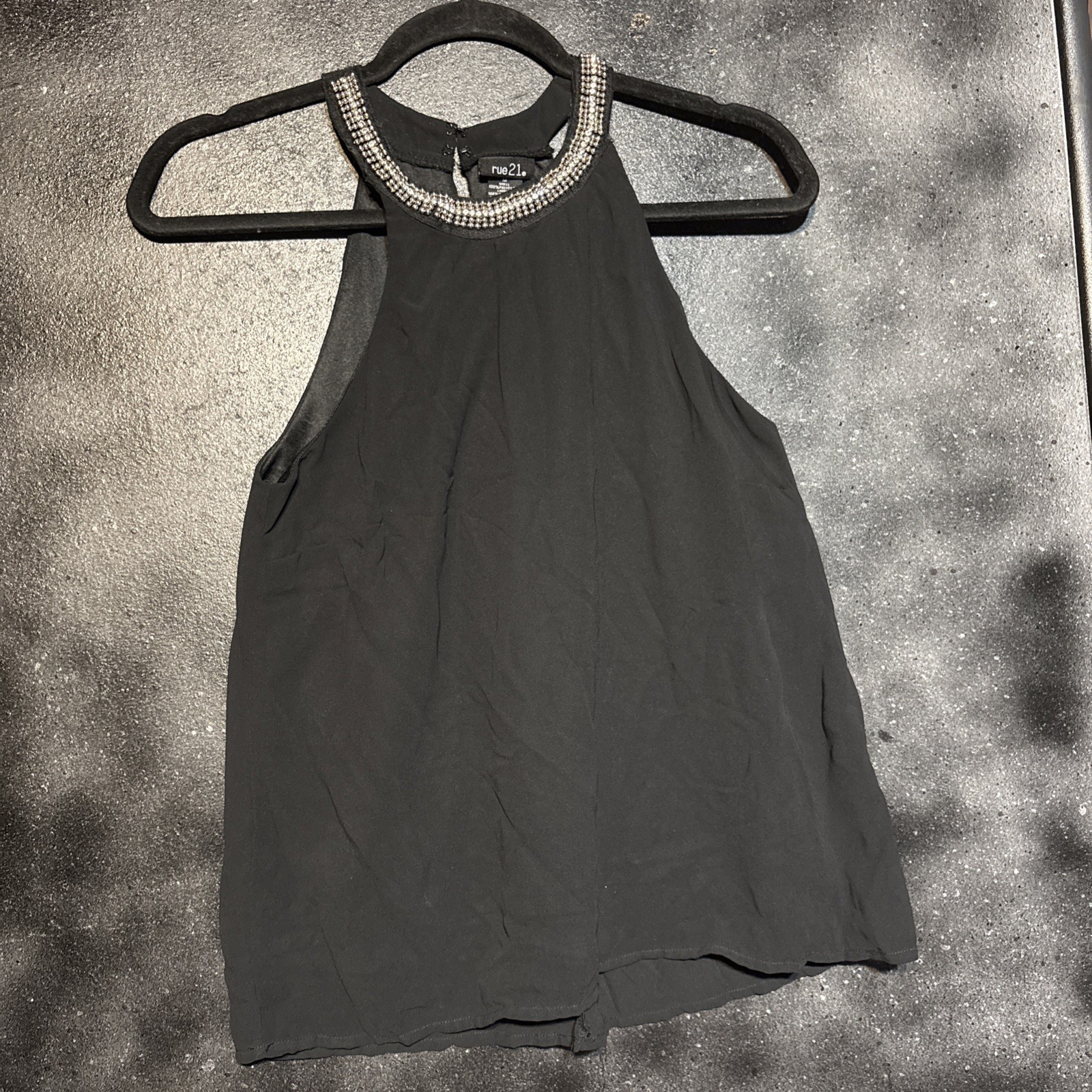 Black Sheer Tank Top Women’s Jrs Sz M Blouse Top Summer Bejeweled Neckline