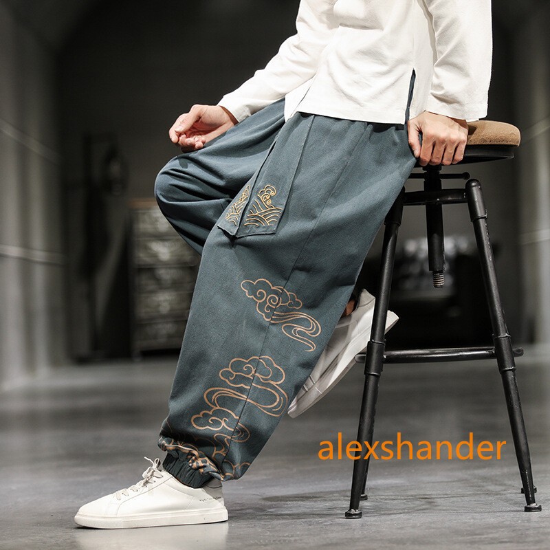 Men Chinese Kung Fu Pants Tai Chi Trousers Wushu Lace Up Martial Arts Sports Red