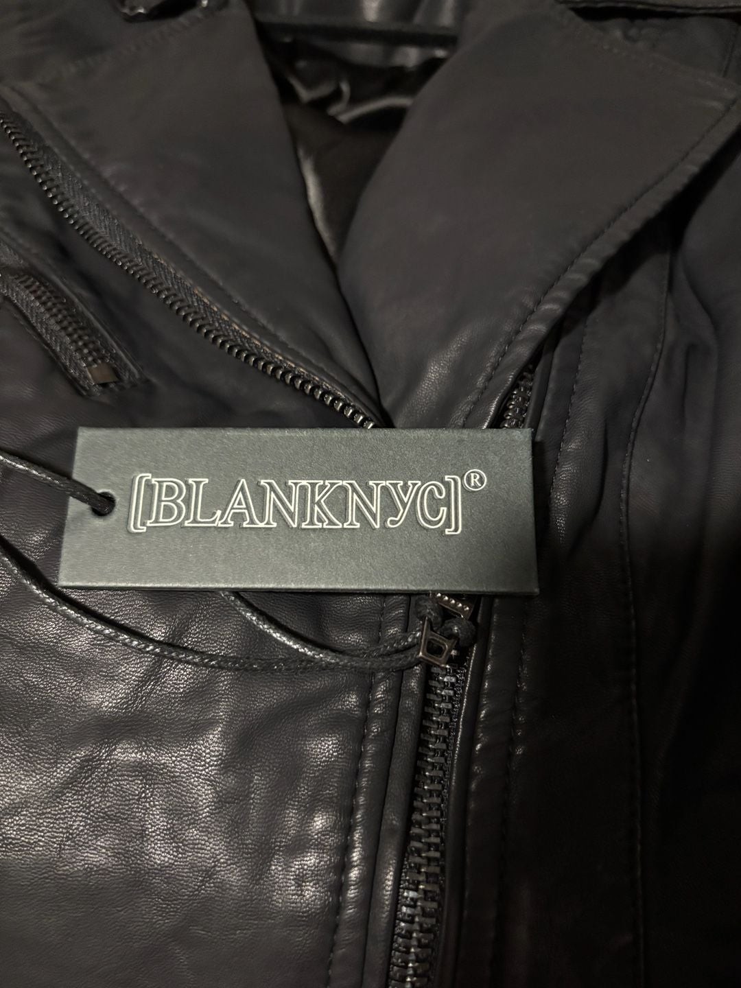 BLANKNYC Faux Leather Moto Jacket with Asymmetrical Zip and Removable Hem