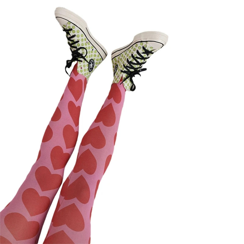Women Patterned Pantyhose Y2k Aesthetic Tie Dye Sheer Tights Funky Print Hollow
