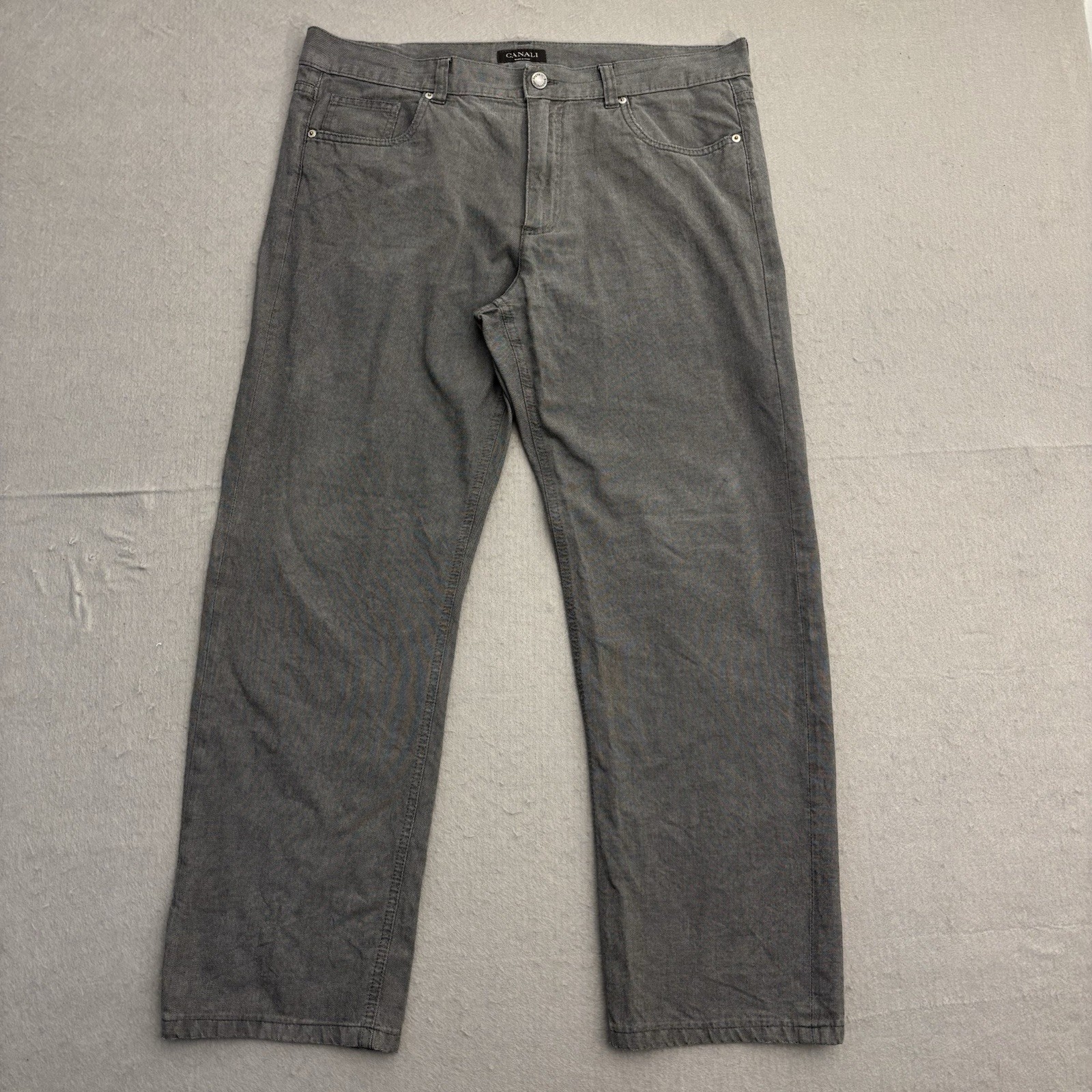 Canali Pants Mens Size 37×29 (56) Gray Cotton Luxury Made In Italy Casual
