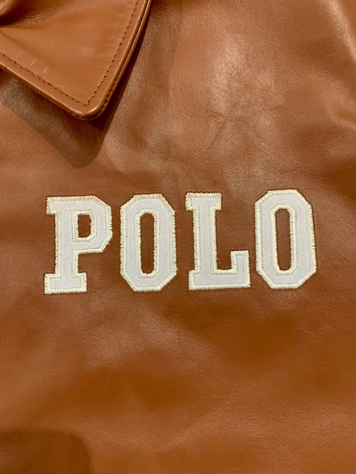 Men’s Brown Leather Bomber Jacket Zip Up Rib Knit Casual Coat.