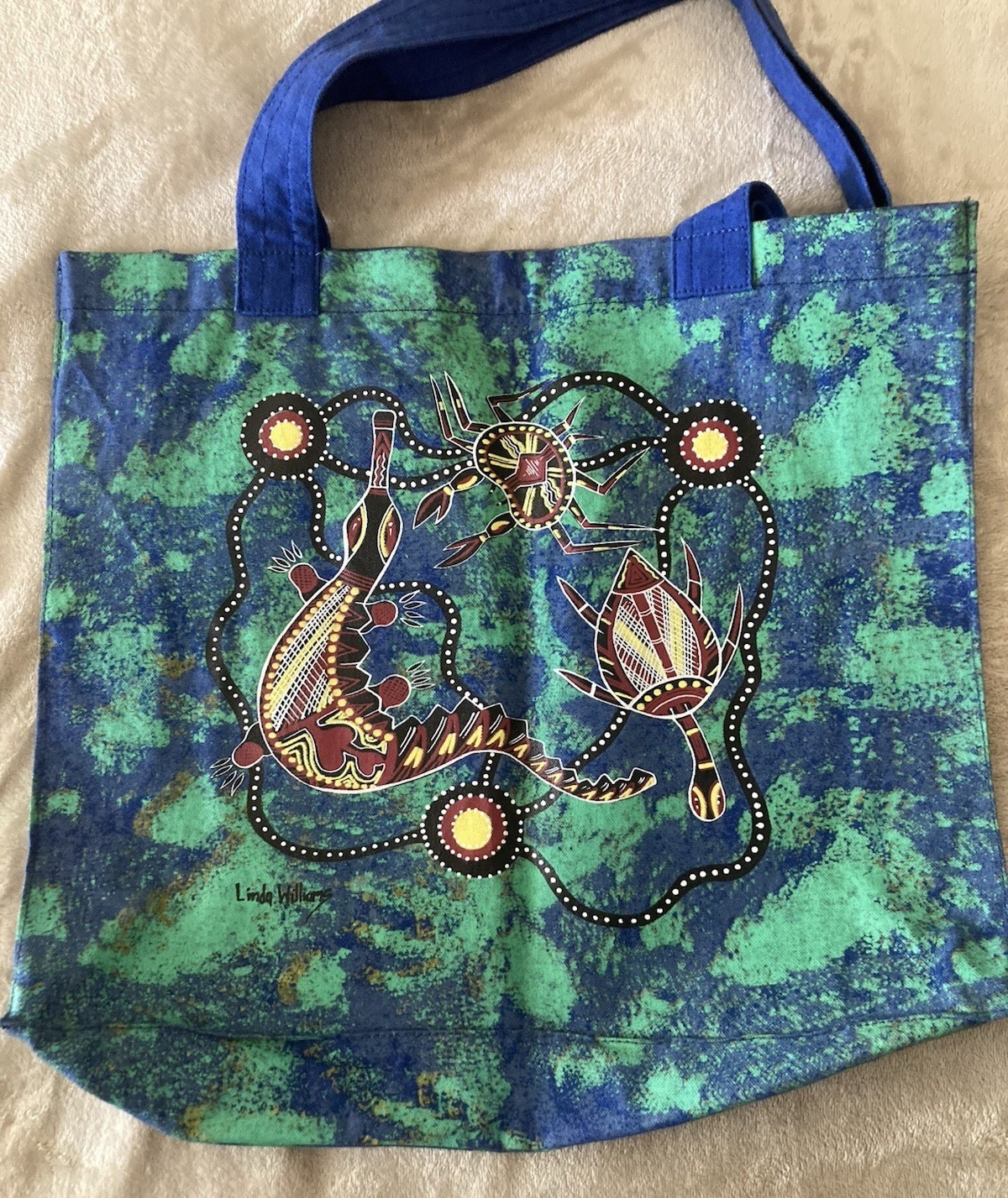 Linda Williams Signed Crab Turtle Platapus Canvas Tote Australia Desert Design