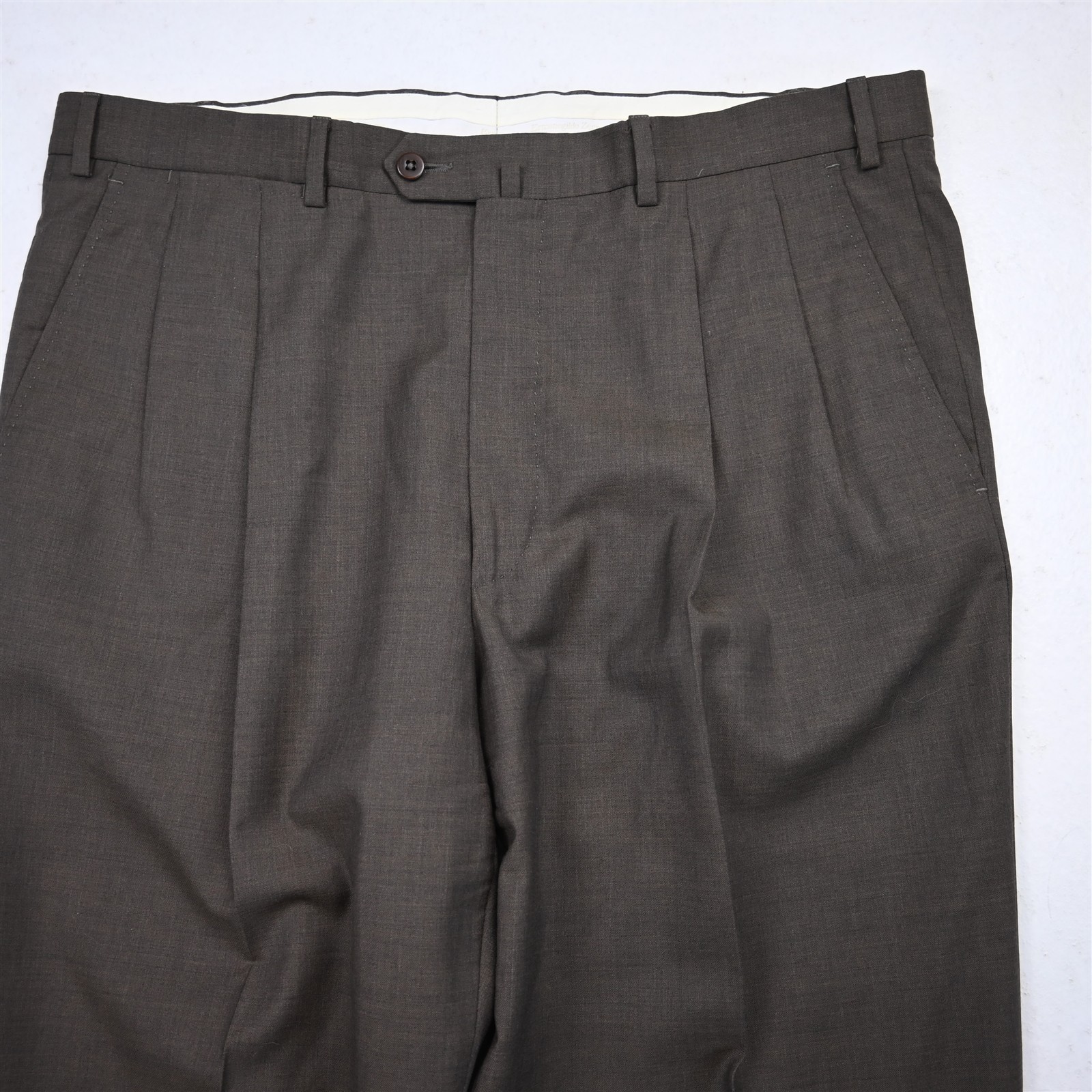 Ermegildo Zegna 36×30 Brown 100% Wool 75L102 Pleated Cuffed Dress Mens Pants