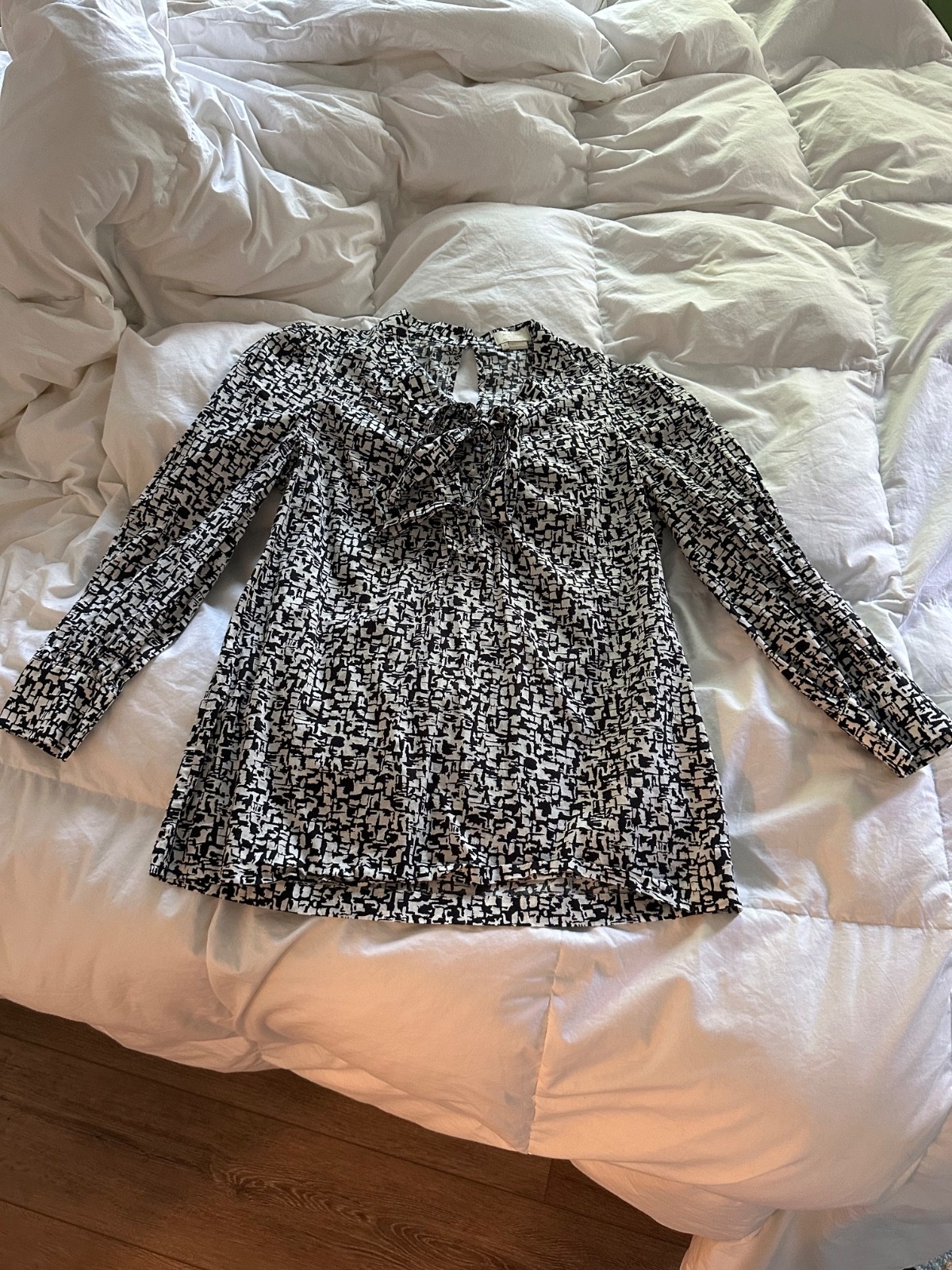 Kate Spade Reade Tie Neck Patterned Blouse in Black/White Size 8