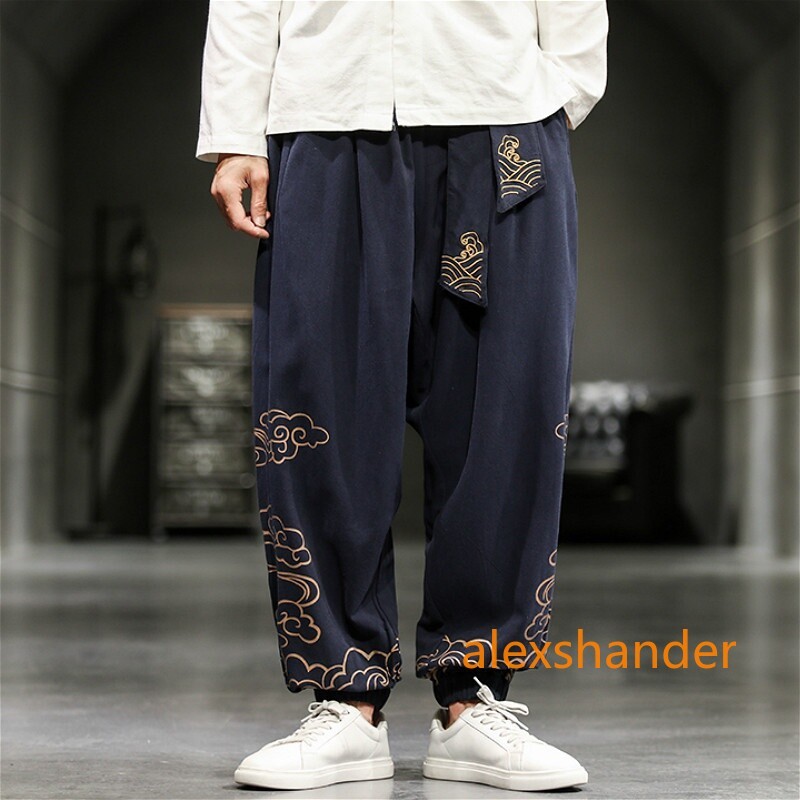 Men Chinese Kung Fu Pants Tai Chi Trousers Wushu Lace Up Martial Arts Sports Red