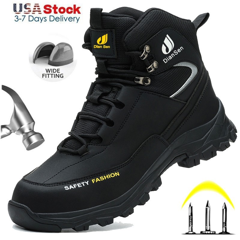Men’s Steel Toe Work Boots Waterproof Anti-Smash Safety Shoes Construction Shoes
