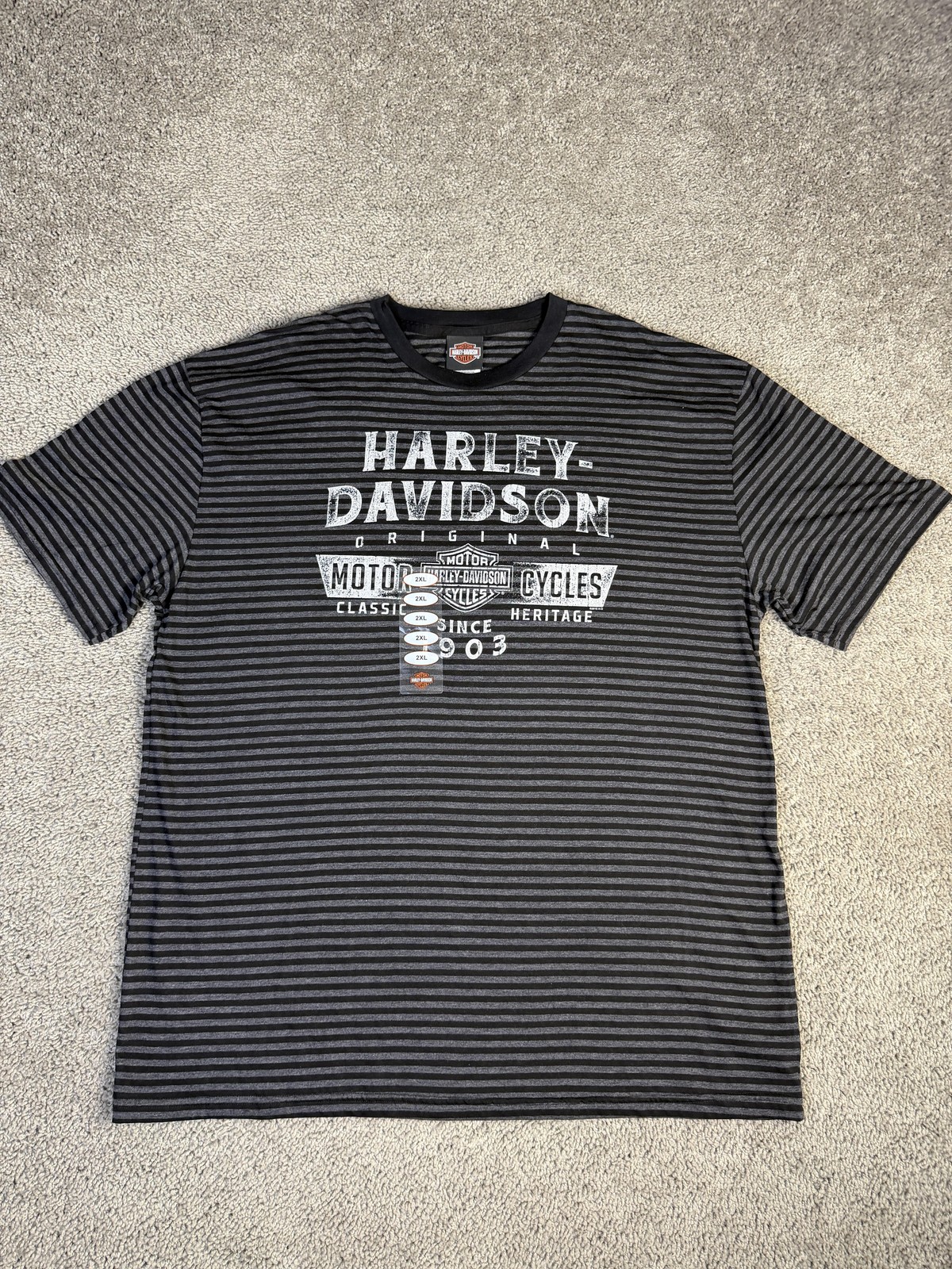 Harley-Davidson Shirt Mens 2XL Gray Striped Original 1903 Graphic Crew Neck