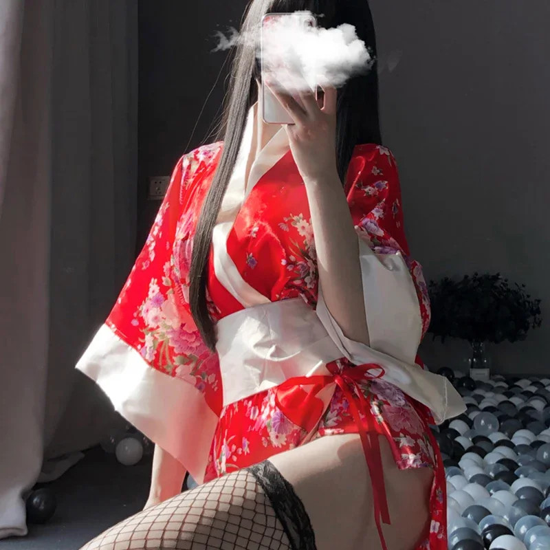 3Pcs Japanese Kimono Dress Bathrobe Women Traditional Style Yukata Costumes Paja