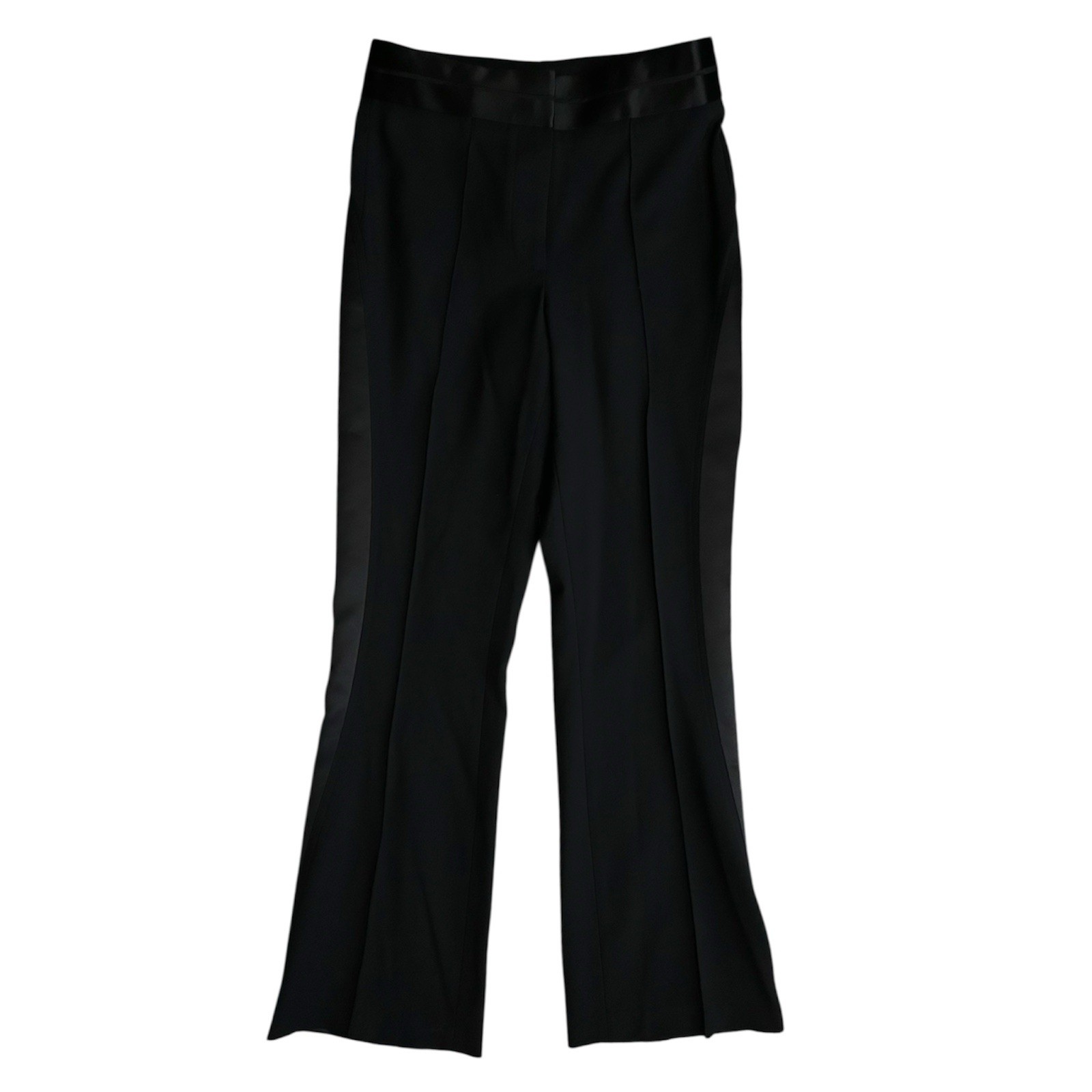 $787 HELMUT LANG Satin Trim Wool Bootcut Tuxedo Trousers Avant Garde Womens Sz 2