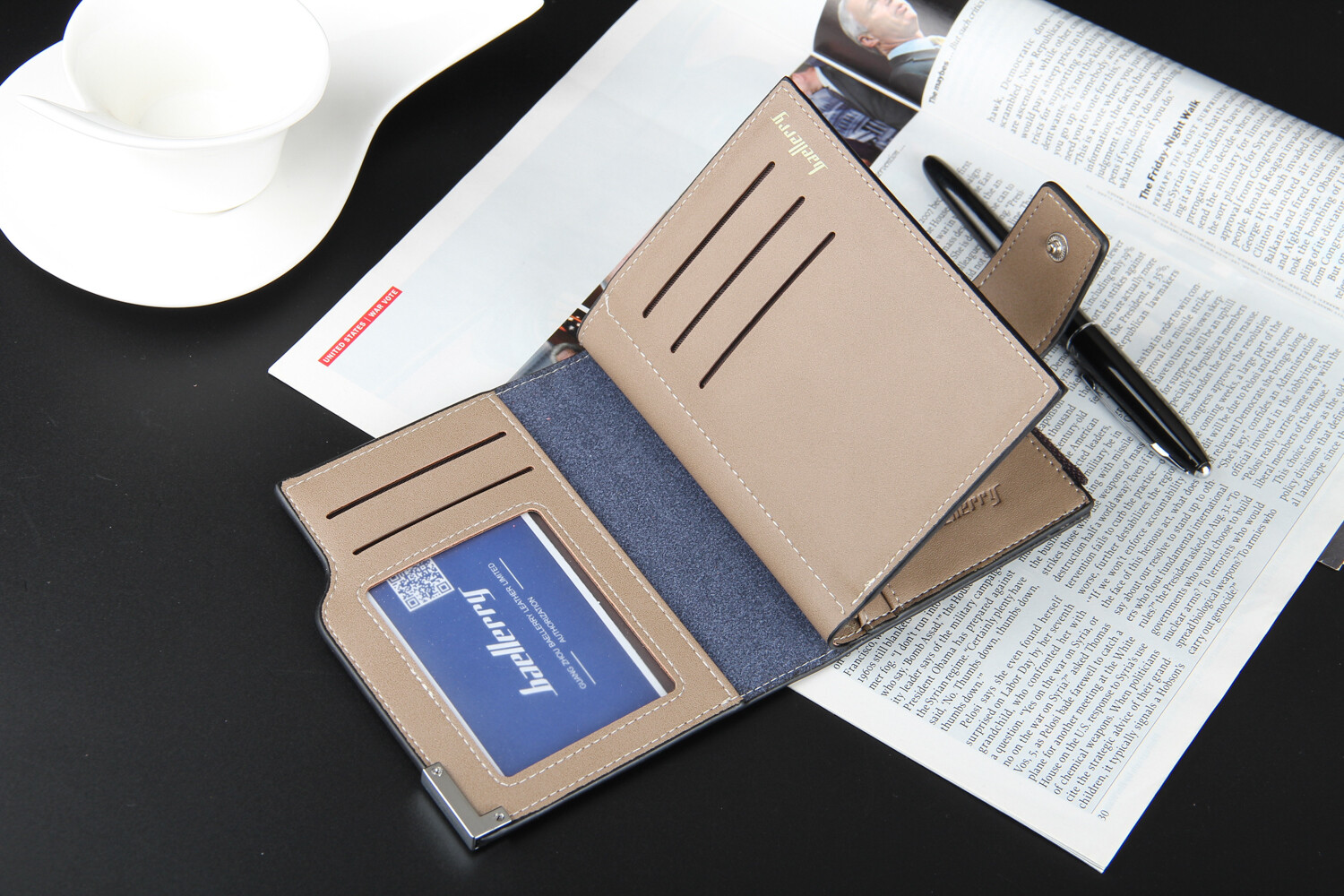 Mens Leather Trifold Wallet Short Purse with Hasp Zipper Pocket Muli-card Holder
