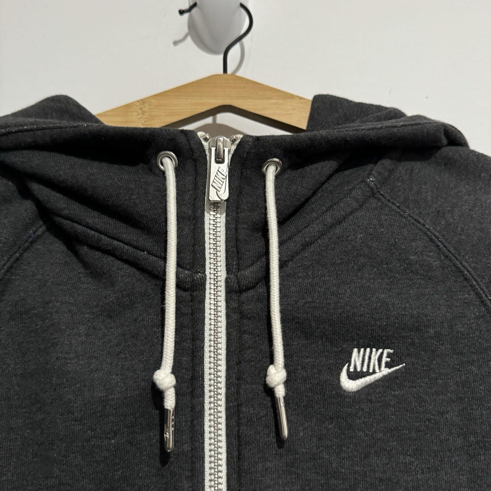Nike Womens Charcoal Grey Orange Full Zip Hooded Jacket Size XS Fleece Active