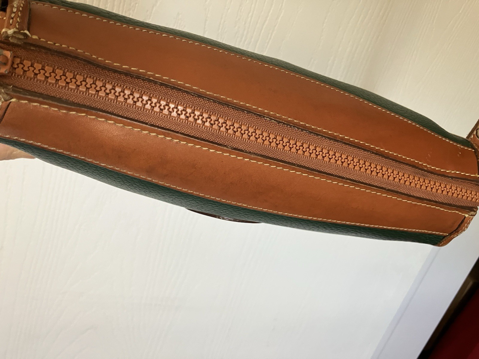 Dooney & Bourke All-Weather Leather Green/Brown Small Crossbody Zip Bag