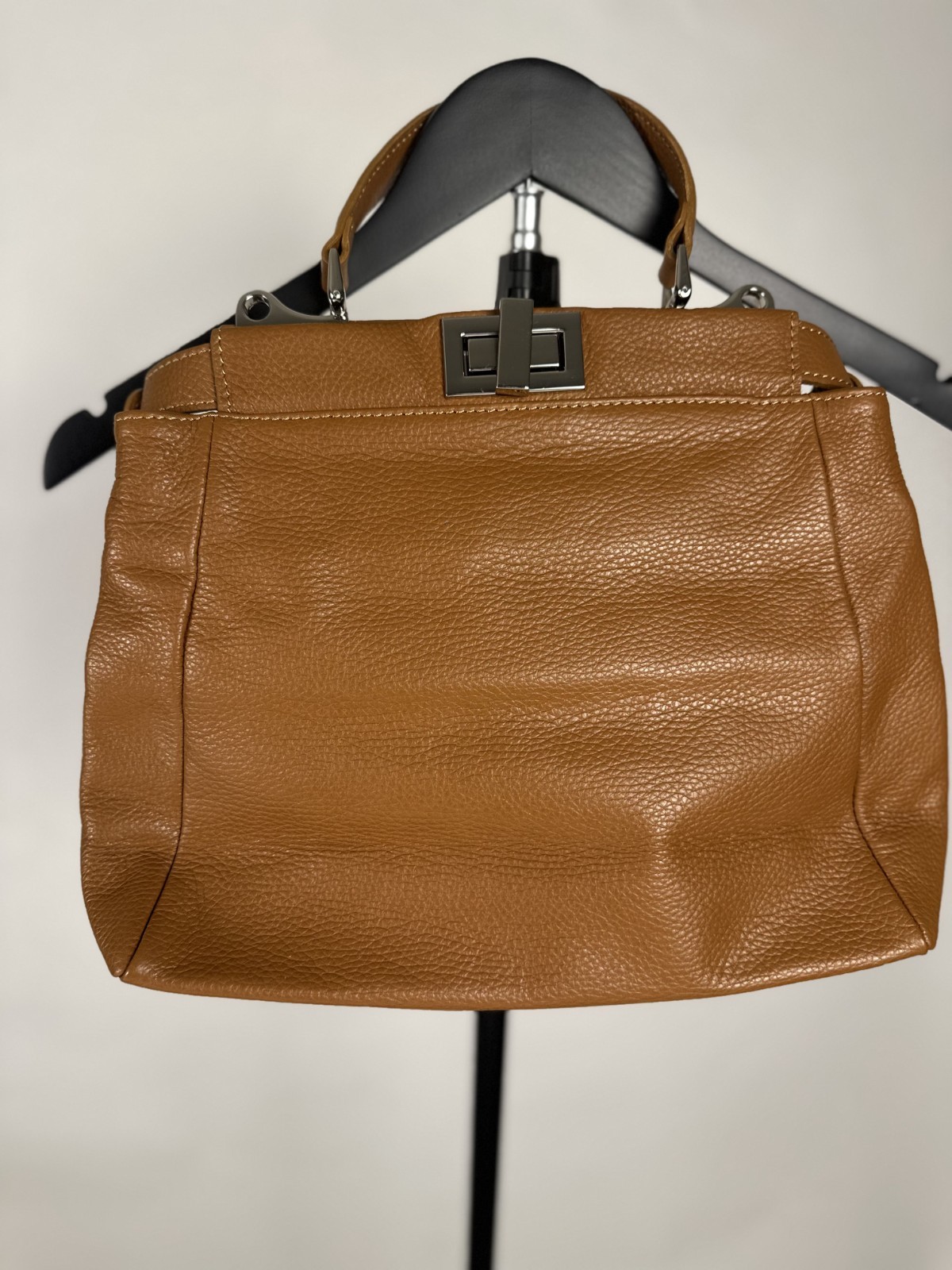 Italian Leather Handbag Carmel Pebbled Leather Top Handle Satchel Purse
