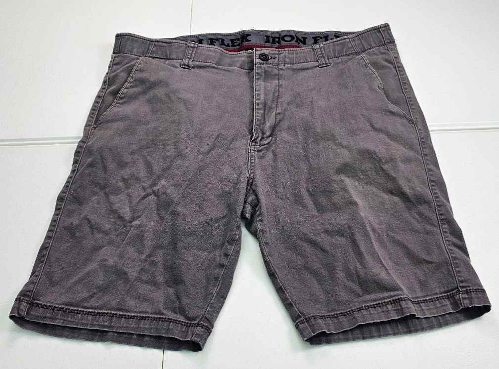 Iron Co Mens Shorts 38 Grey Flex Waistband Comfort Stretch Flat Front 1435250S