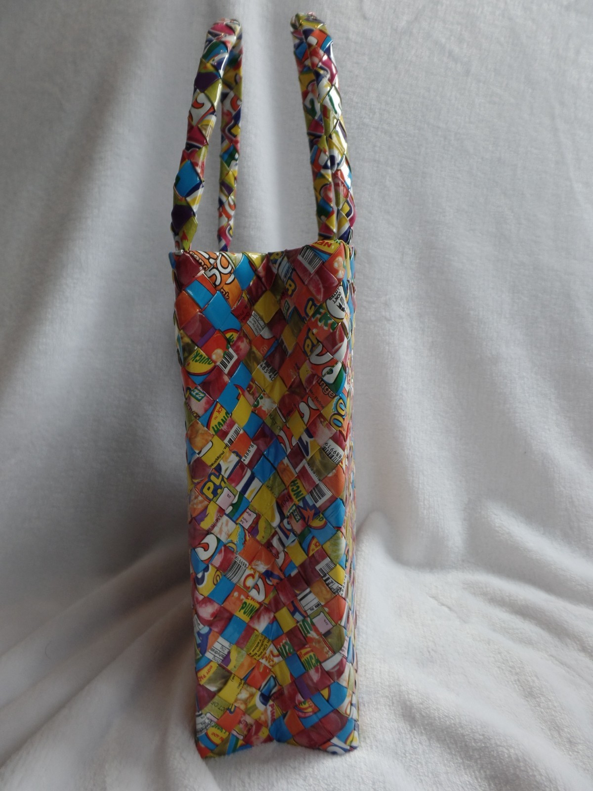 Handmade Recycled Wrapper Woven Tote Bag, Multicolor, Eco-Friendly