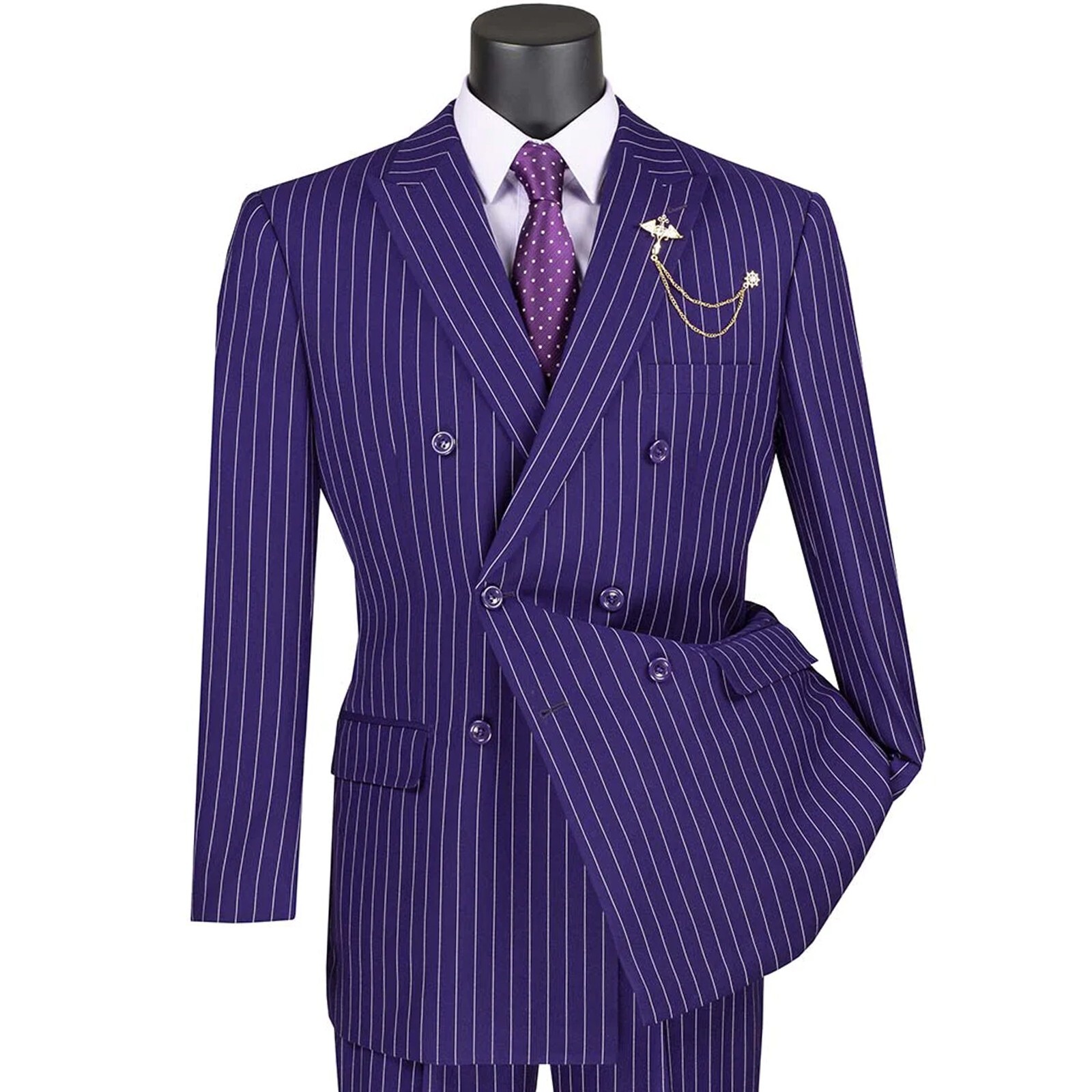 VINCI Men’s Gangster Pinstripe Double Breasted 6 Button Classic Fit Suit NEW