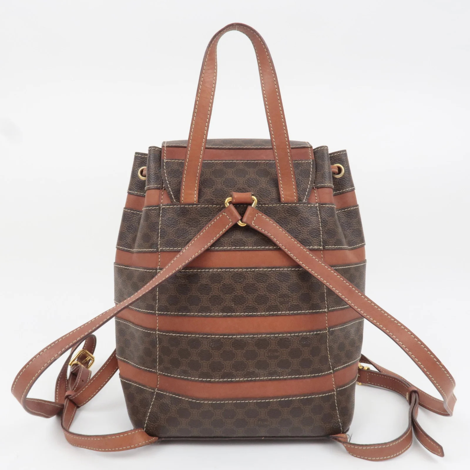CELINE Macadam PVC Leather Backpack Brown Gold HDW Authentic