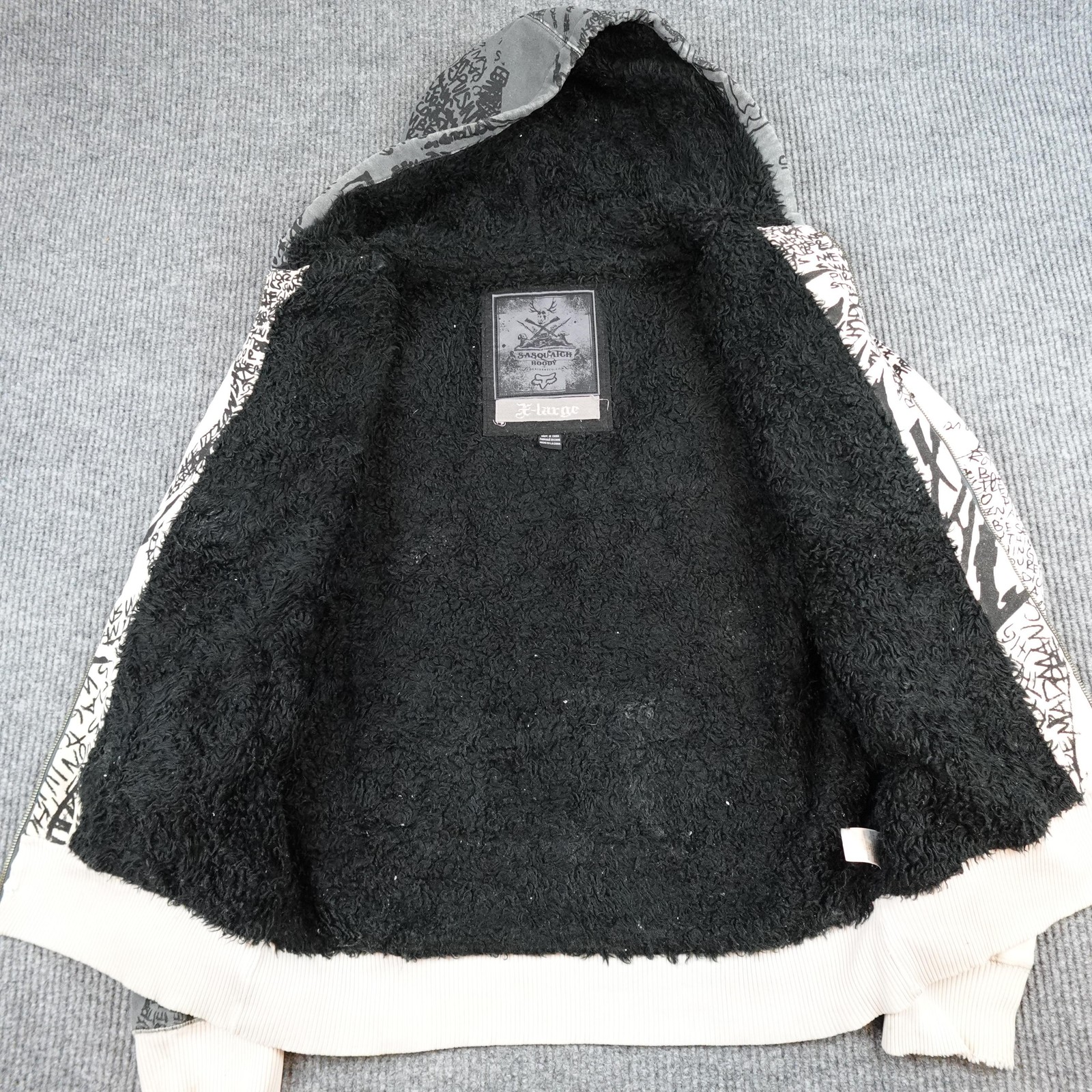 Fox Racing Sasquatch Hoodie Mens XL Black Fleece Full Zip Sweatshirt AOP Graphic