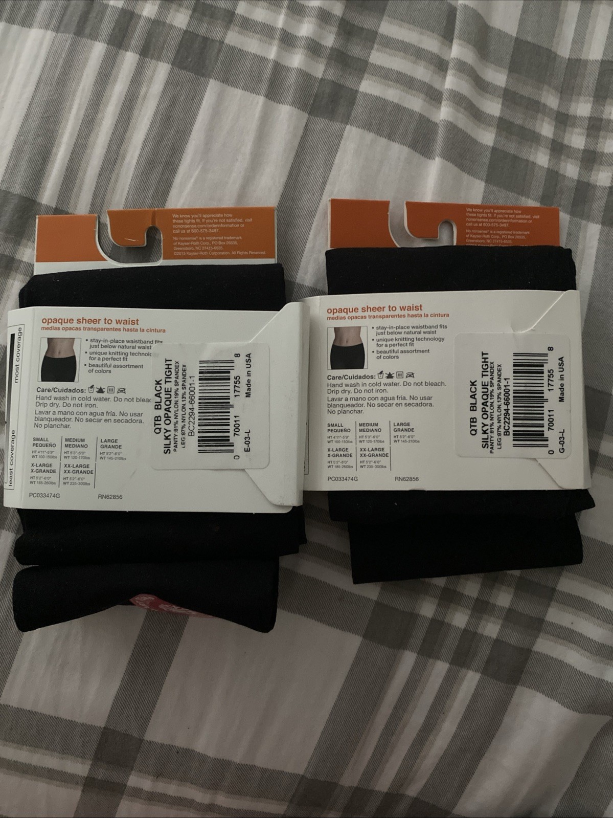 2 No nonsense Women’s BLACK Opaque Sheer to Waist Tights Size Small