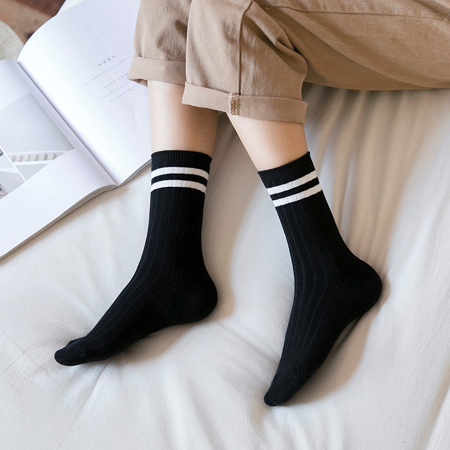 Women Socks Striped Cotton High Ankle Crew Sock Pride Stocking Rainbow Triangle