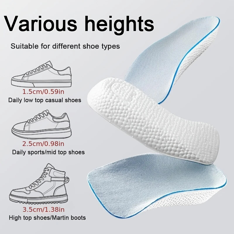 Unisex Boost Height-Increasing Insoles Comfortable Foot Support 0.6/1.0/1.4in