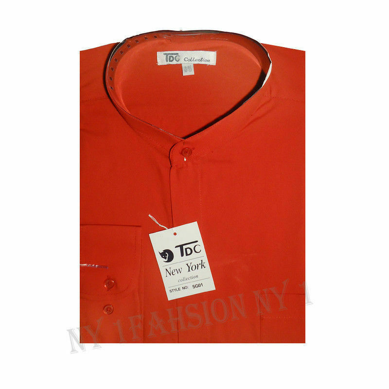 Mens’ Mandarin Collar (Banded Collar) Dress Shirt by TDC Collection