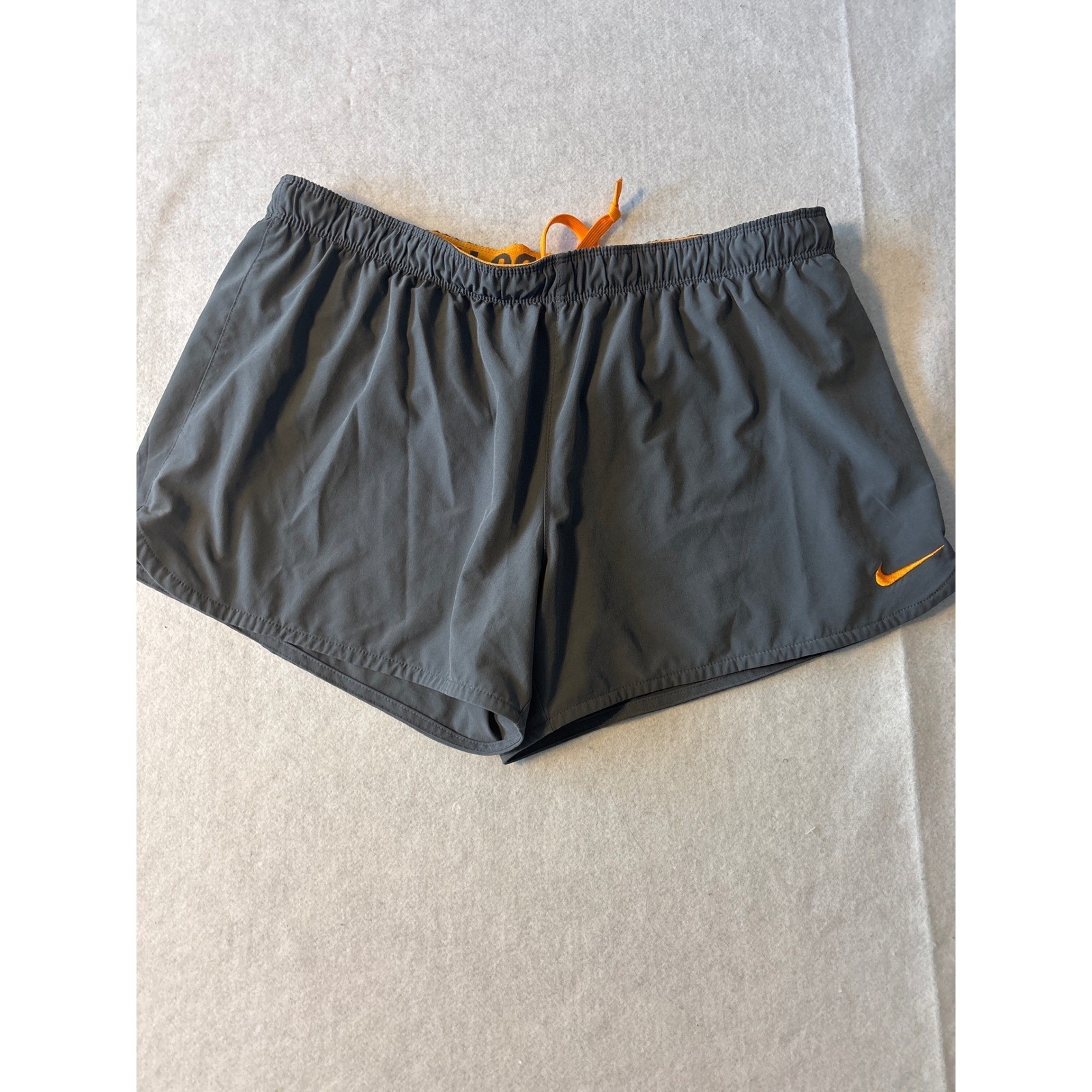 Nike Mens Dri-FIT Running Shorts Charcoal Grey Orange XL Just Do It Waistband