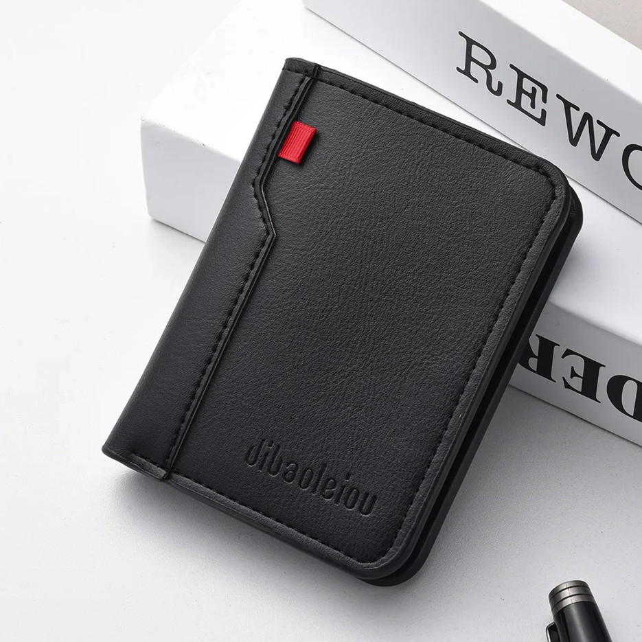 1pc Ultra-Thin Mini PU Leather Men’s Wallet Vertical Credit Card Holder – NEW