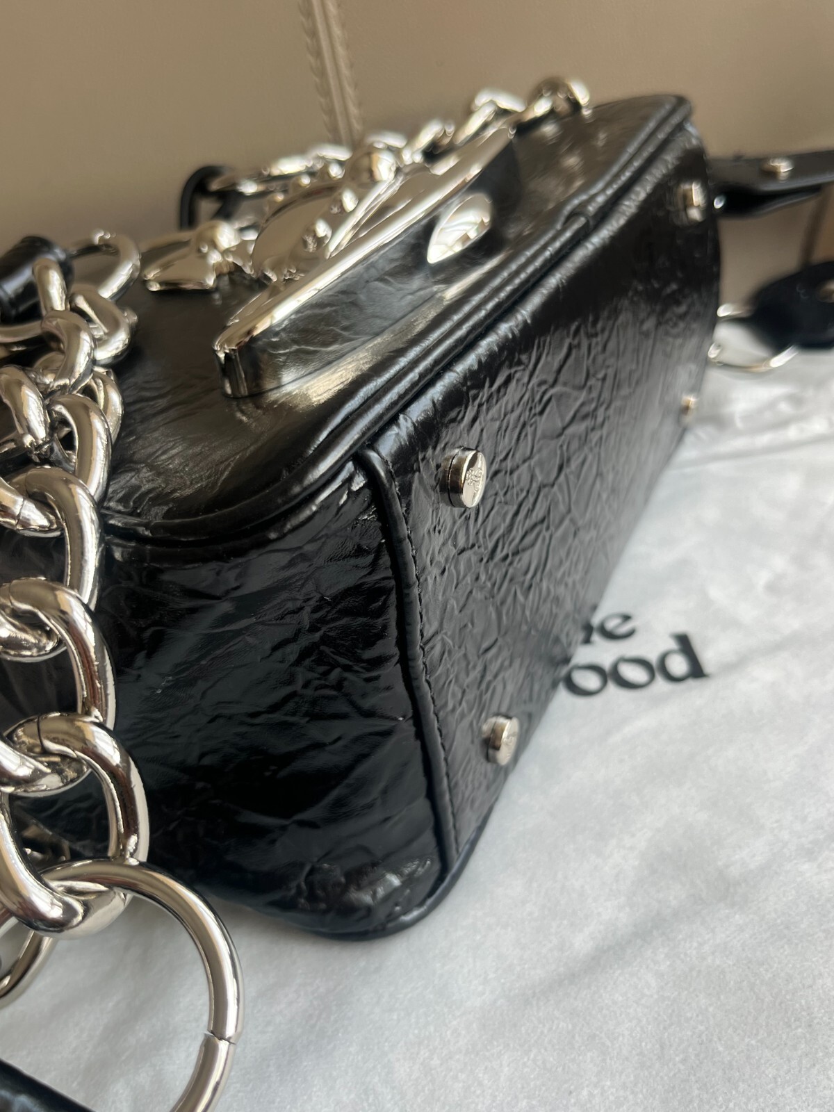 Vivienne Westwood Big Orb 2Chain Strap Black Leather Shoulder Bag