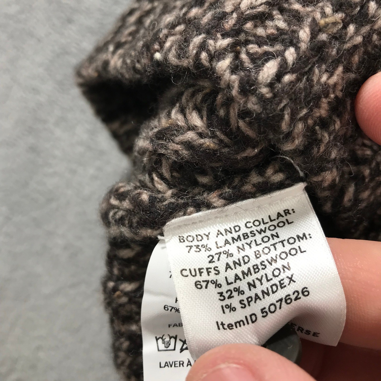 LL Bean Signature Shawl Collar Sweater Marled Brown LambsWool Mens M Fisherman