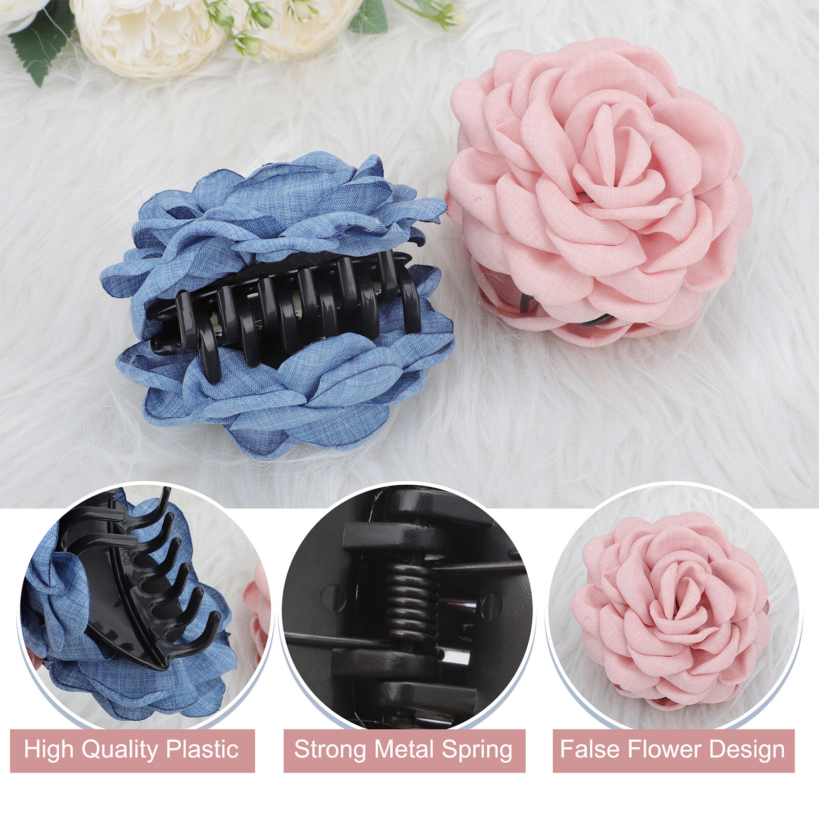 2Pcs Rose Flower Hair Claw Clips Nonslip Plastic Hair Pin for Thick Heavy Hair