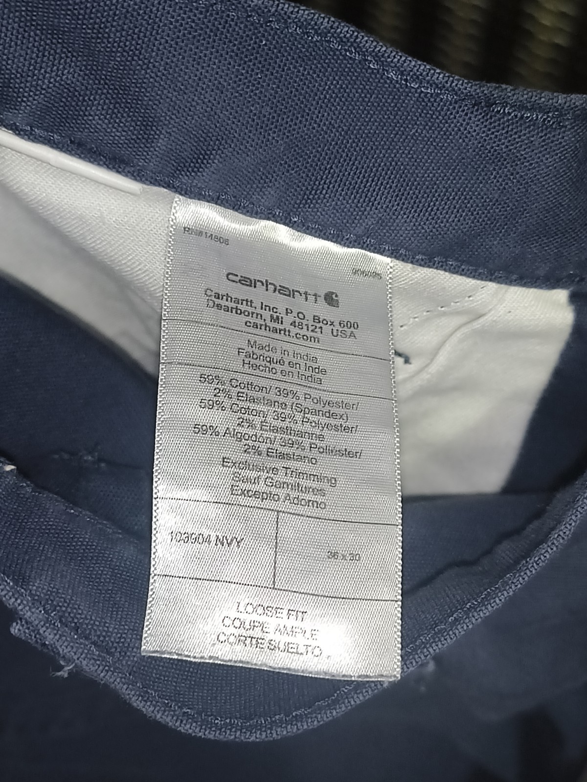 Carhartt Work cargo Pants Navy Blue Loose Fit, Size 36×30