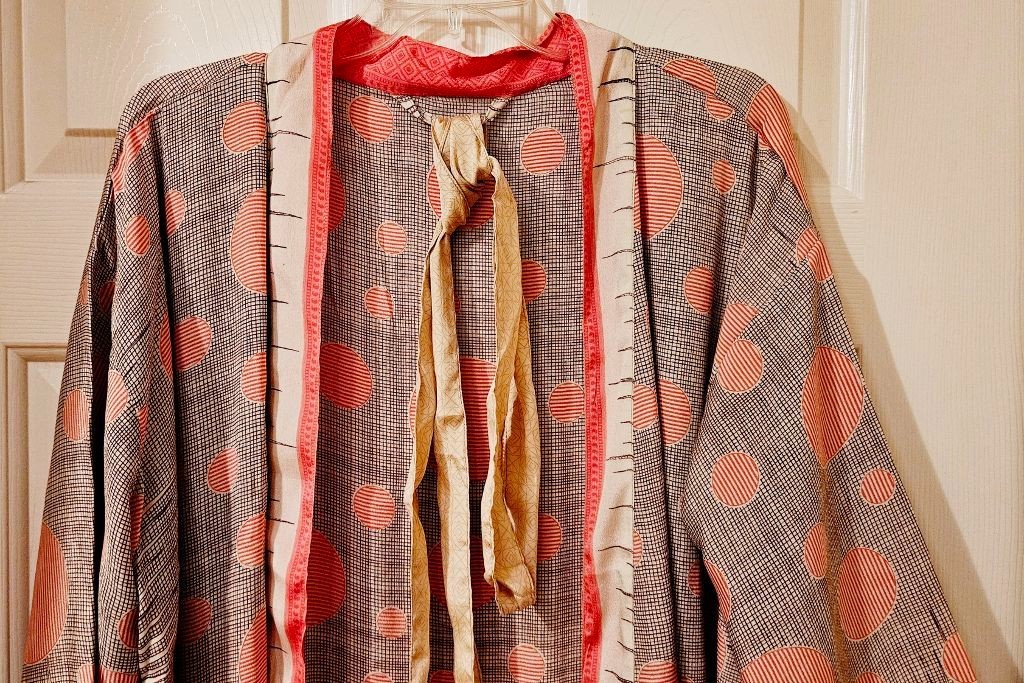 Art Silk Kimono Robe~ Women’s One Size~ Kimono w/Tie~ Brown, Orange ~NEW