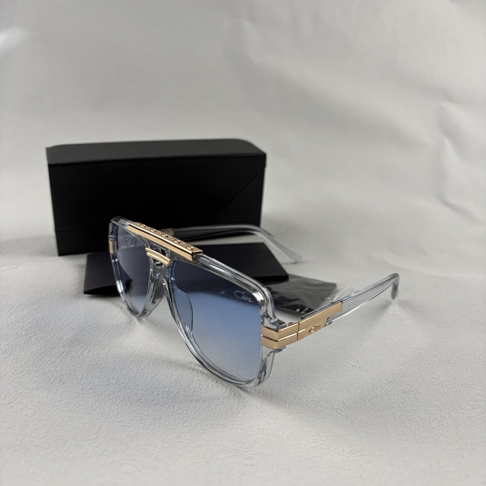 Cazal Square Sunglasses Clear Frame Blue Gradient Lens Men’s Women’s w/Box