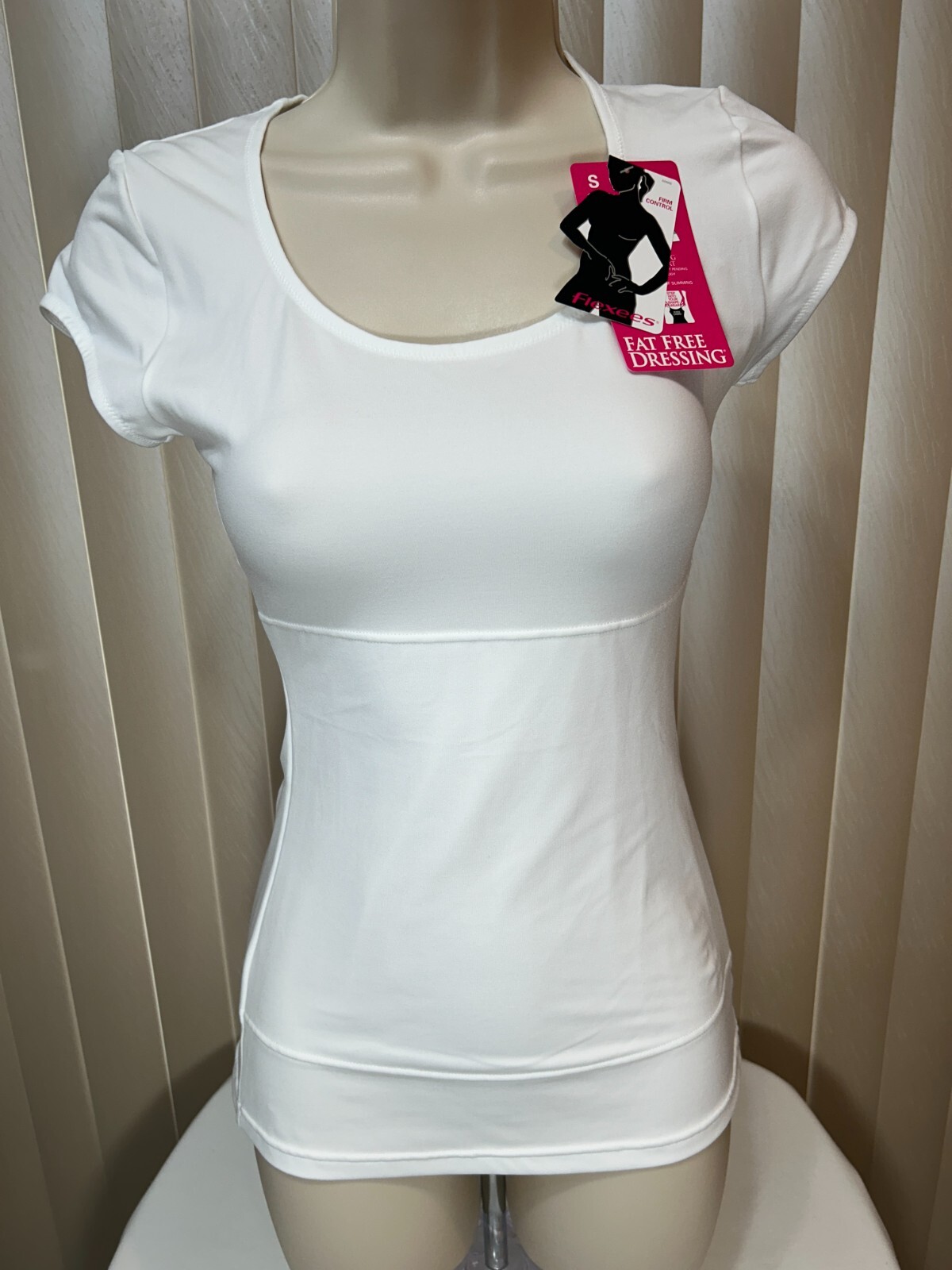 Maidenform Flexees Shaper Knit T Shirt Firm Control S Instant Slimmer White 3066