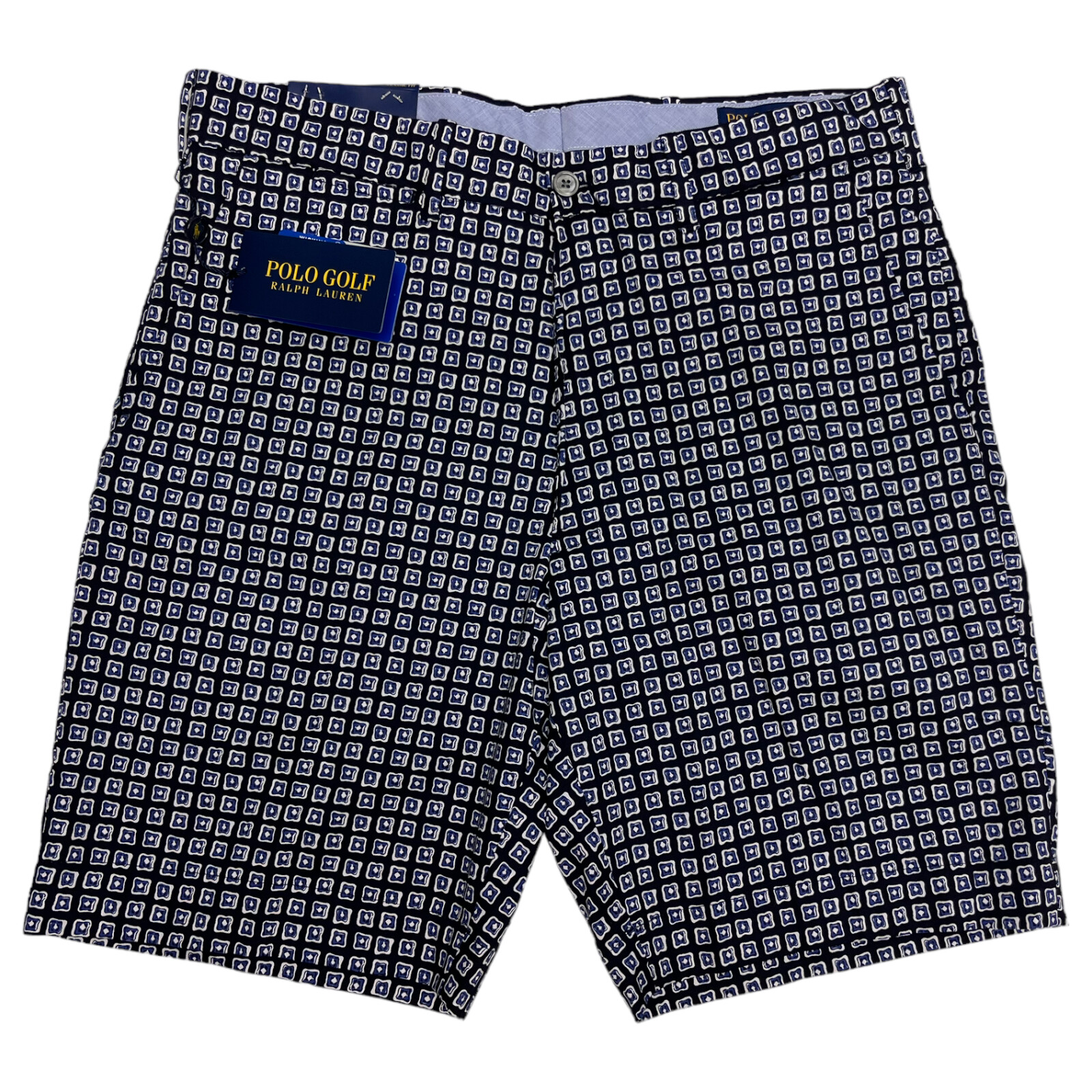 Polo Golf Ralph Lauren Shorts Navy Blue Geometric Stretch Classic Fit $115 NOLA