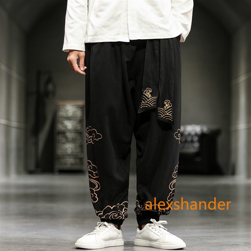 Men Chinese Kung Fu Pants Tai Chi Trousers Wushu Lace Up Martial Arts Sports Red