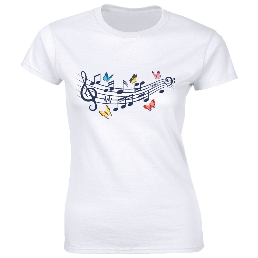 Colorful Butterflies with Music Notes Women’s T-Shirt Cute Butterfly Lover Tee